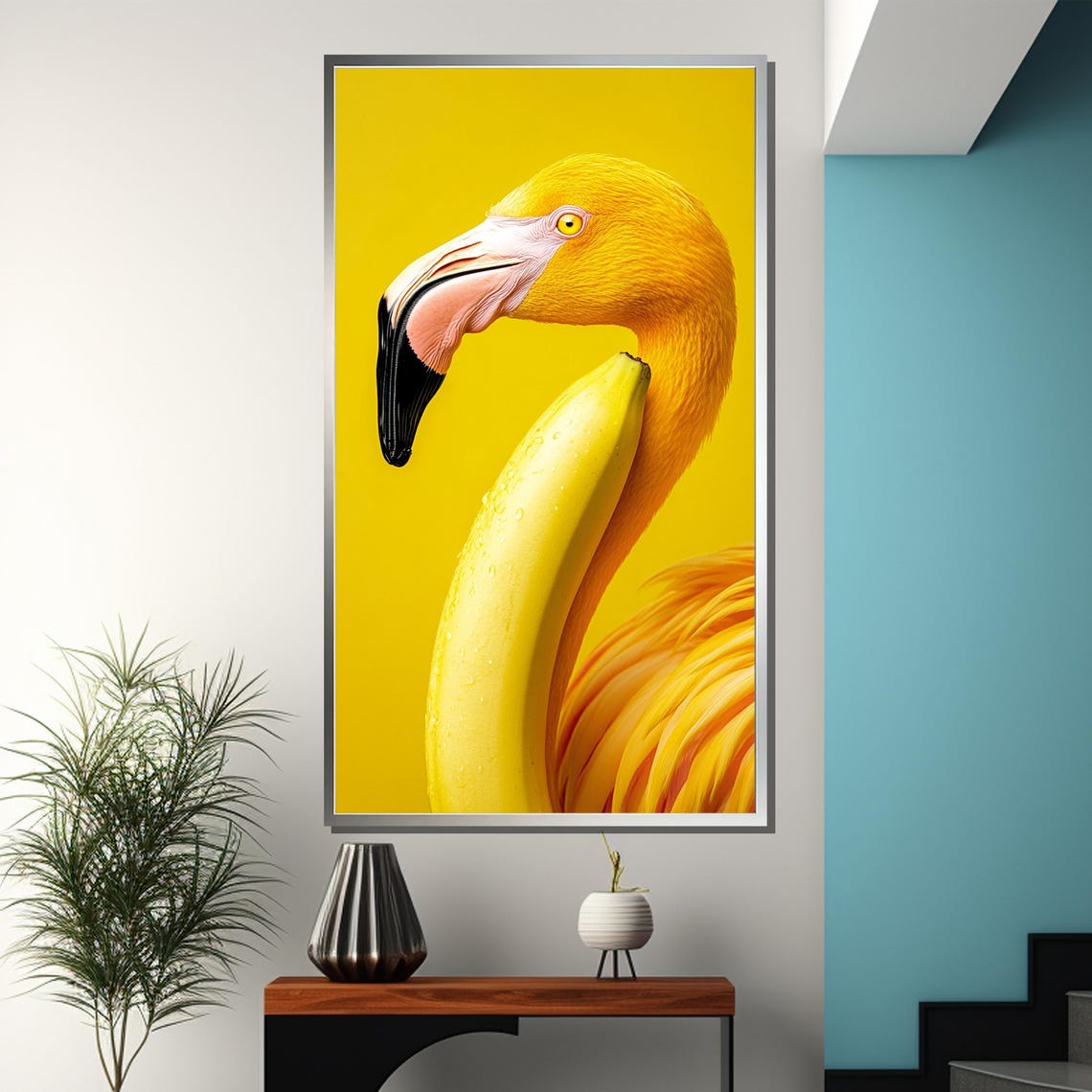 Banana Bird Surreal Yellow Flamingo Pop Art Quirky Fruit Poster - Image 3