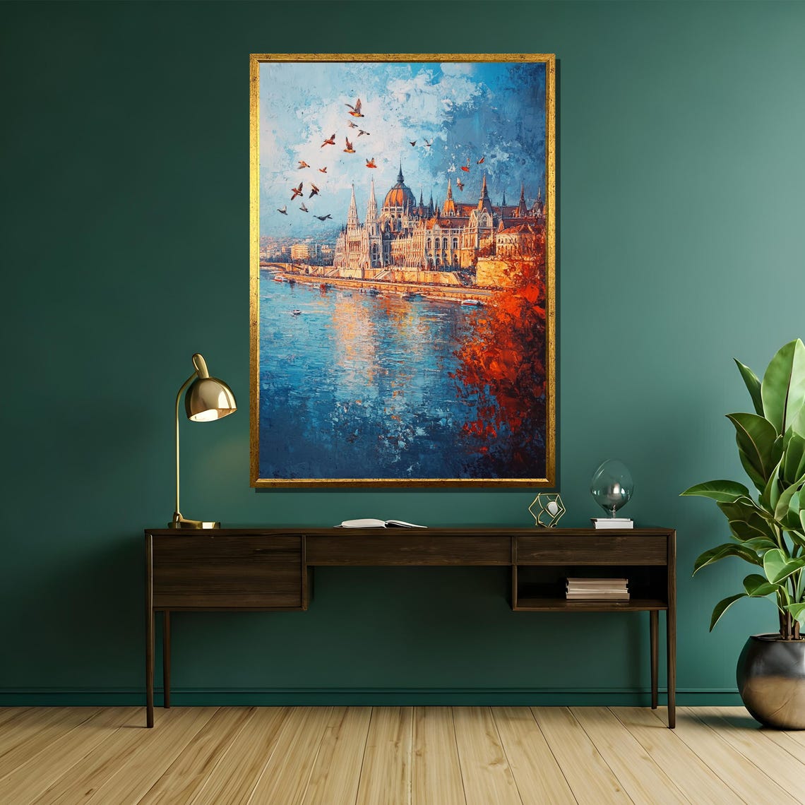 Budapest Parliament Building by the Danube With Birds Cityscape Poster - Image 5