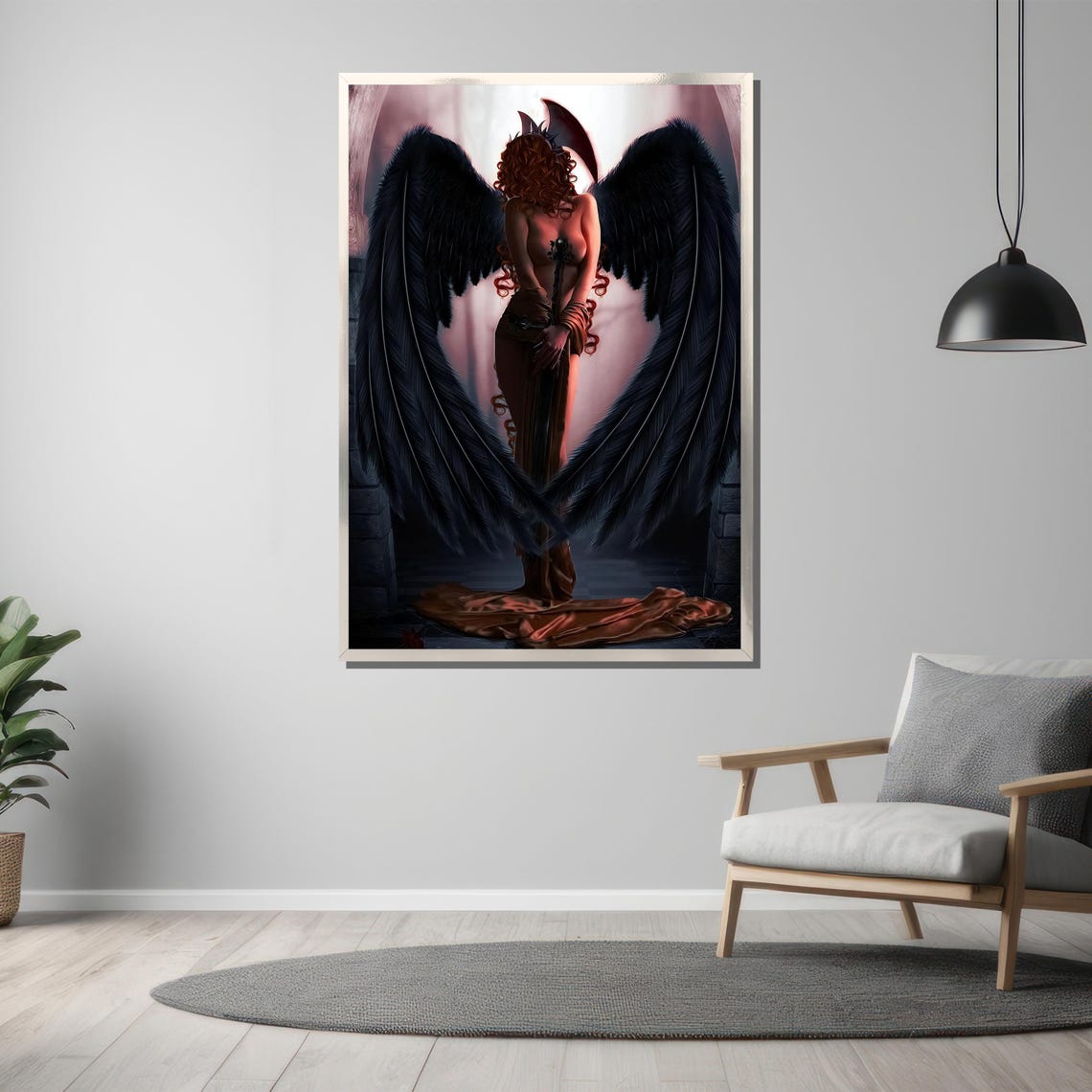 Dark Fallen Angel Black Wings Gothic Fantasy Redhead Woman Poster - Image 3