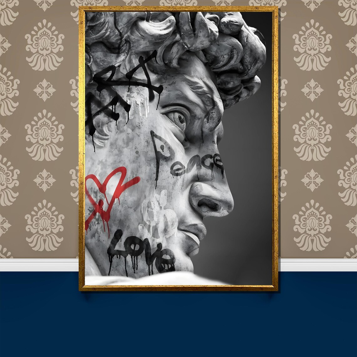 Classic Meets Street Art Statue, Graffiti Art Print