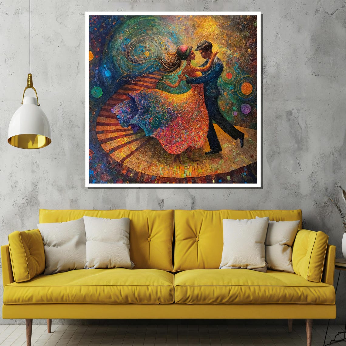 Romantic Dancing Couple Starry Night Colorful Pointillist Poster - Image 3
