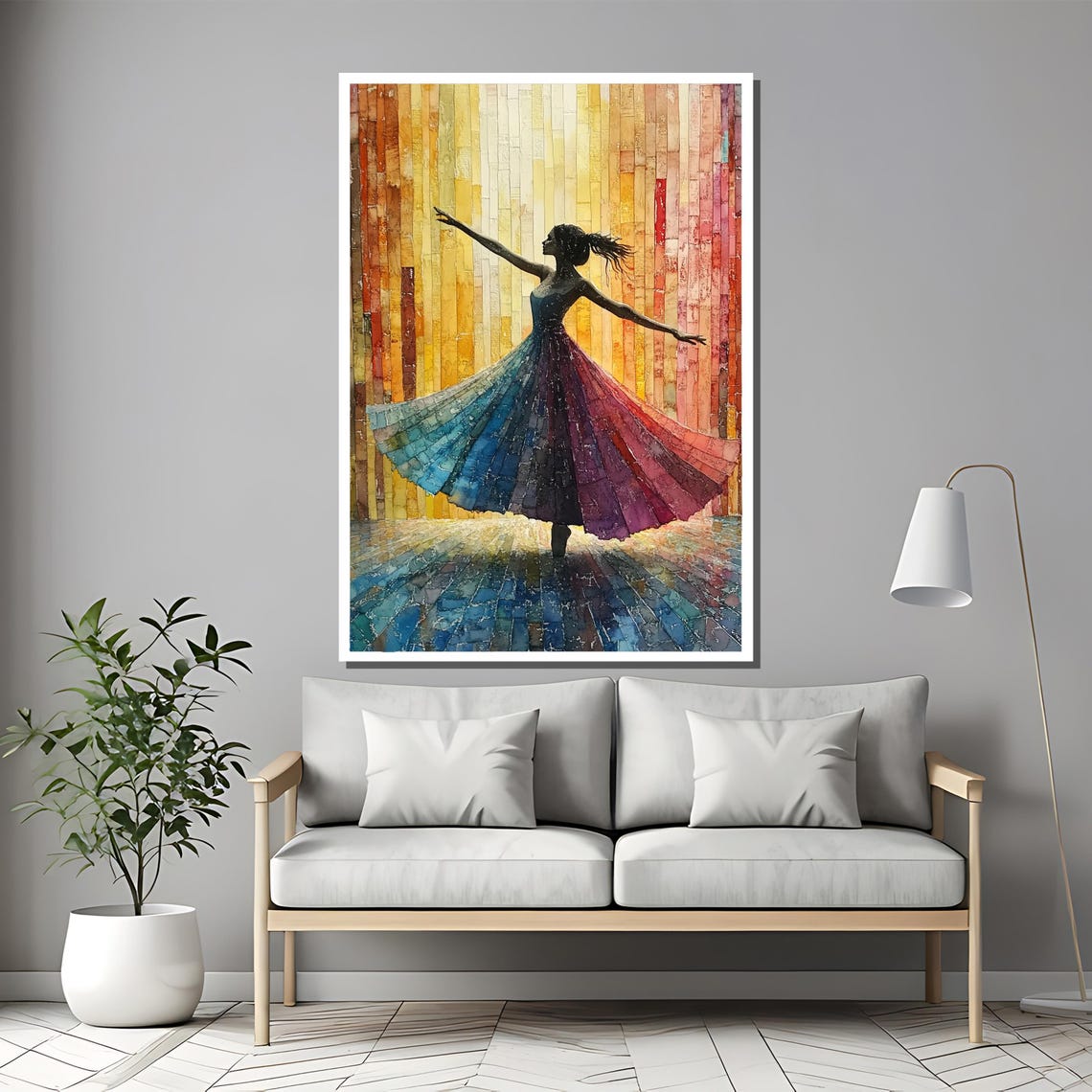 Dancer Silhouette with Flowing Colorful Dress Ballet Art Poster - Image 2