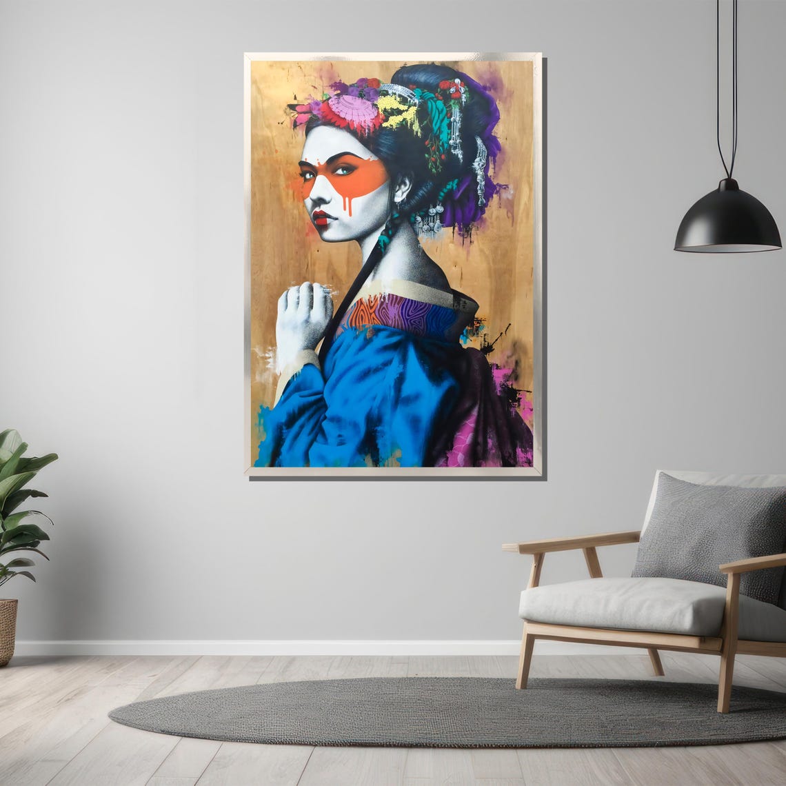 Modern Geisha With Orange Face Paint Pop Art Portrait Poster - Image 3