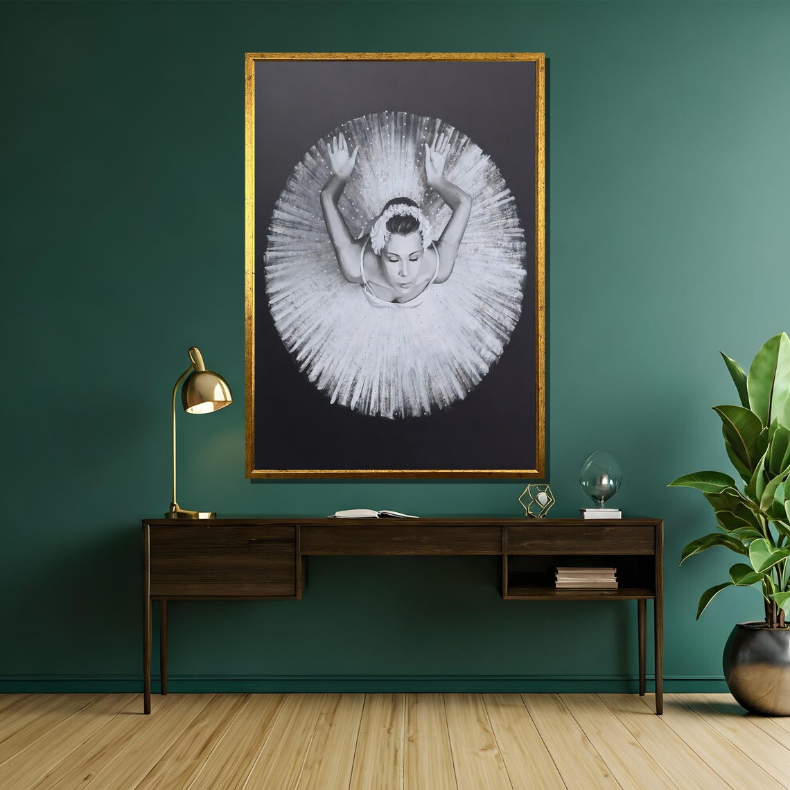 Top-Down Black and White Ballerina with Floral Crown Art Poster - Image 5