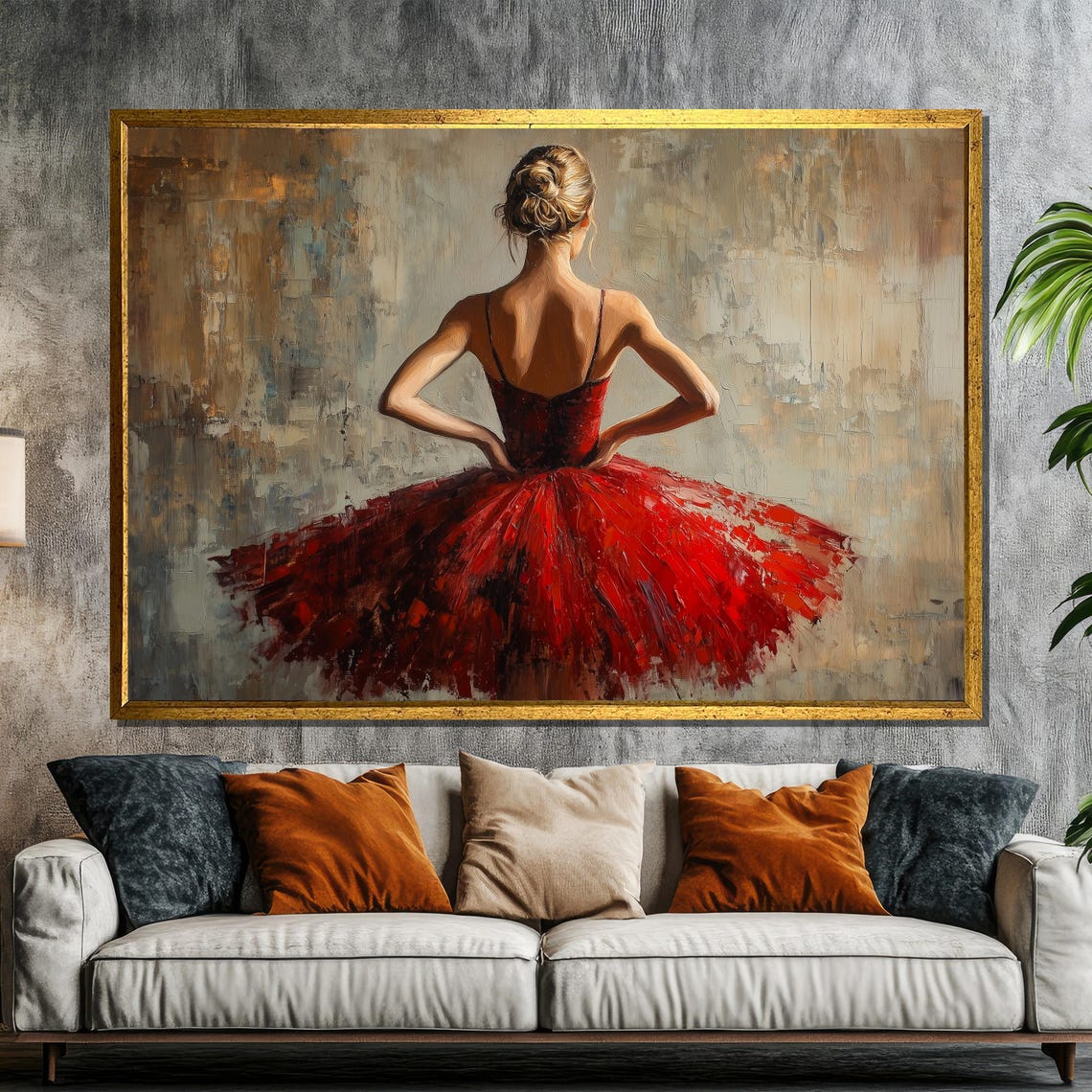 Red Ballerina Seen From Back Crimson Tutu Oil Painting Poster