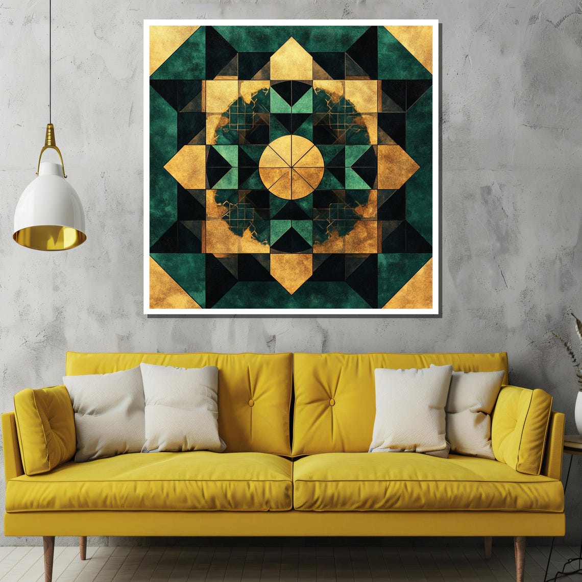 Emerald Green and Gold Geometric Mandala Kaleidoscope Poster - Image 3