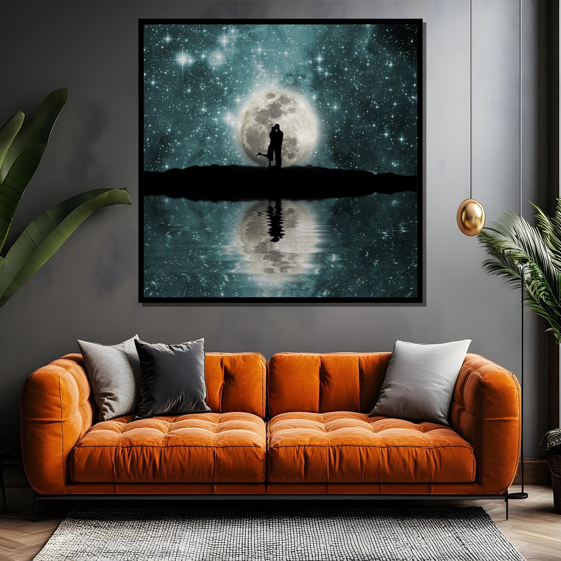 Moonlit Couple Silhouette, Starry Sky Reflected Art Print - Image 4