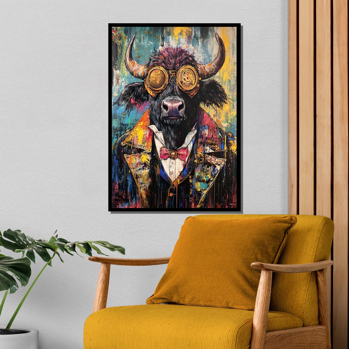 Goggles Up Steampunk Bull in Brass Goggles and Bowtie Art Poster - Image 4