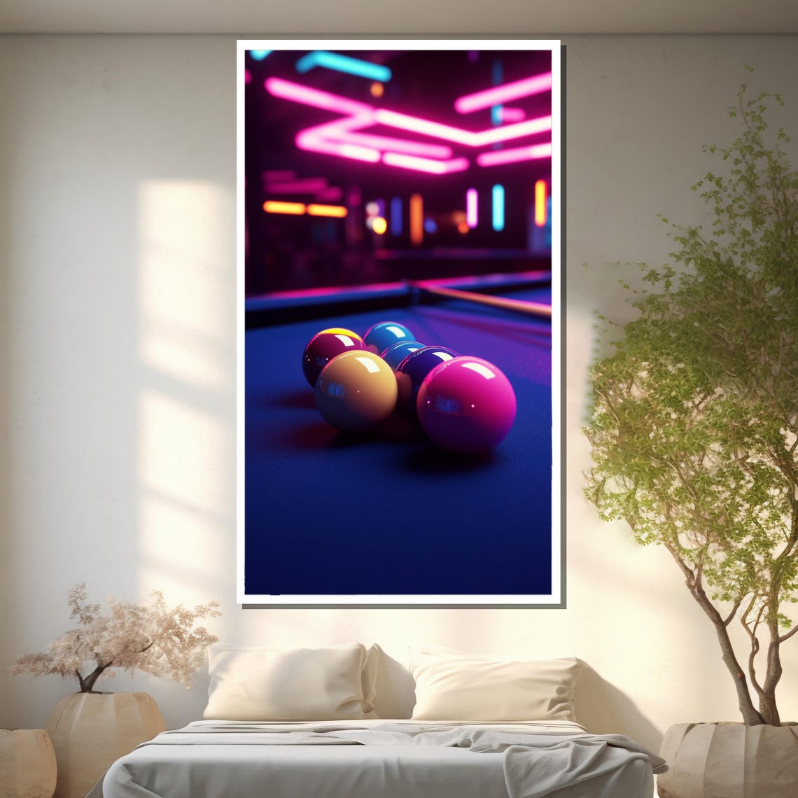 Pink Neon Nights Pool Table With Racked Balls Retro Billiards Poster - Image 2