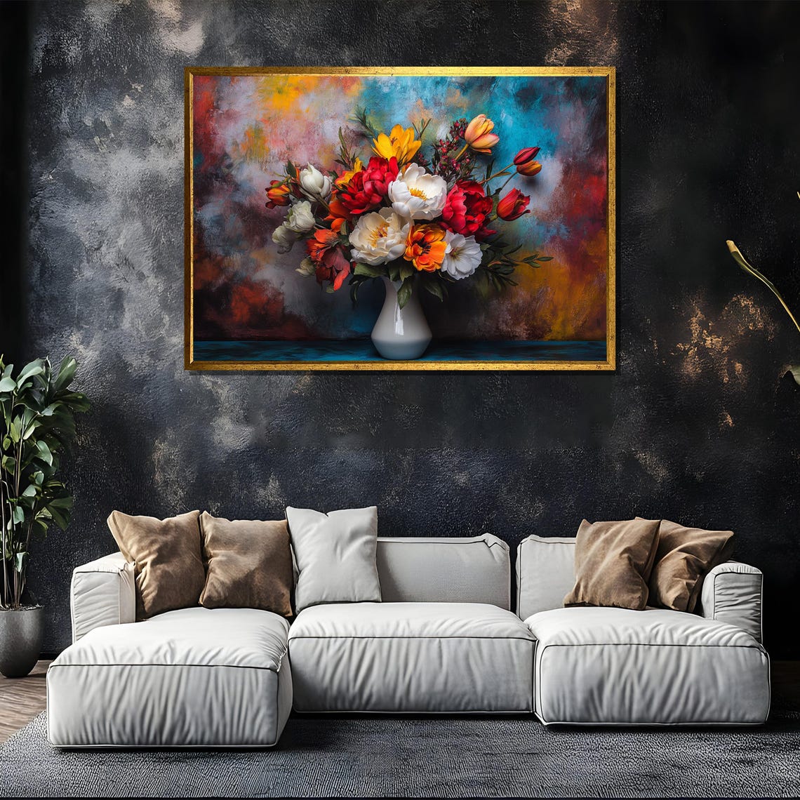 Colorful Flower Bouquet In White Vase Vibrant Still Life Poster - Image 5