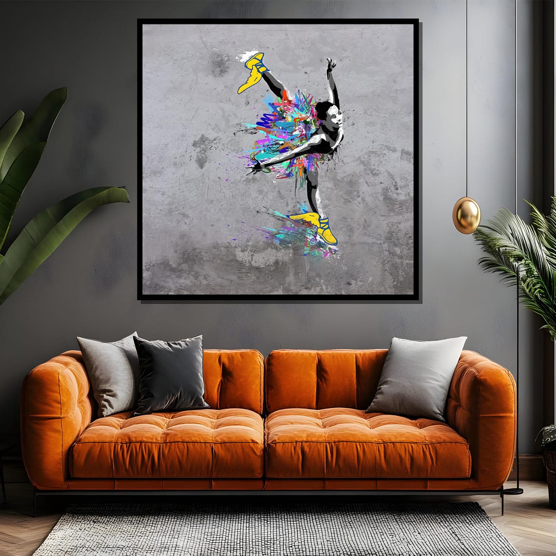 Leaping Dancer In Yellow Sneakers Paint Explosion Street Art Poster - Image 4