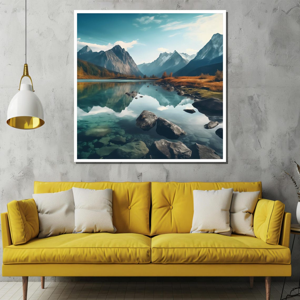 Alpine Lake Mirror Reflection Snowy Mountain Landscape Poster - Image 2