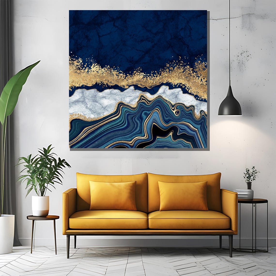 Navy Blue Gold Geode Agate Bands Luxury Abstract Marble Poster - Image 2
