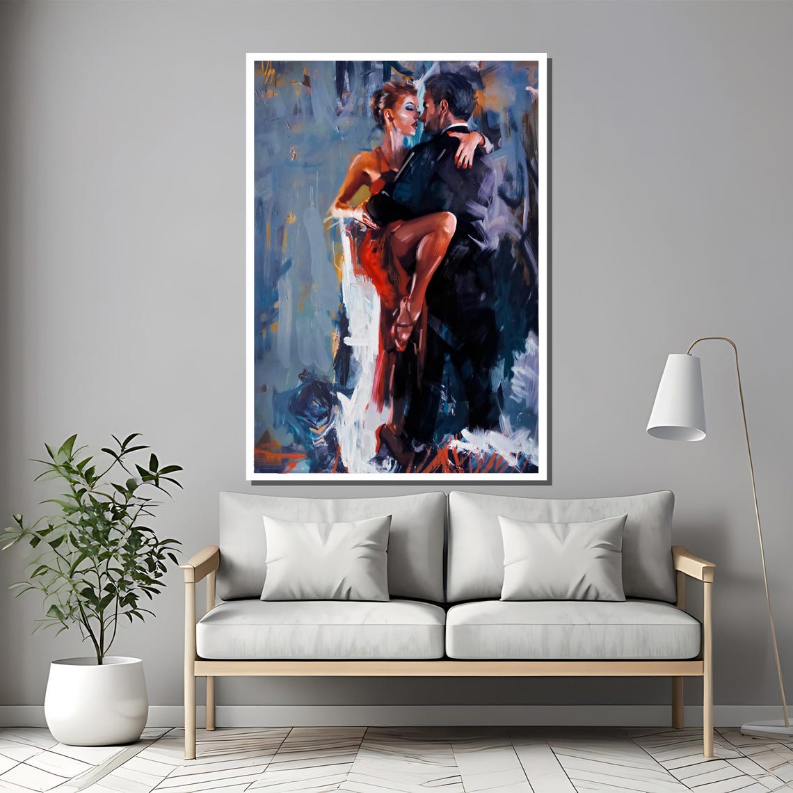 Dynamic Tango Couple Painting Elegant Romantic Wall Art Gift For Dance Enthusiasts And Modern Home Decor - Image 2