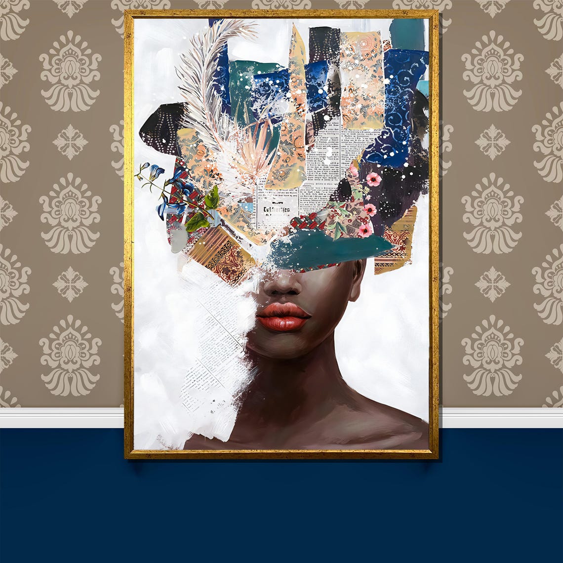 Abstract Mixed Media Collage Woman Portrait Modern Art Poster