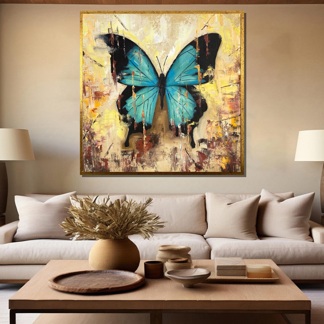 Blue Butterfly Painting Elegant Abstract Art Gift For Nature Lovers Perfect Wall Decor For Modern Interiors - Image 5