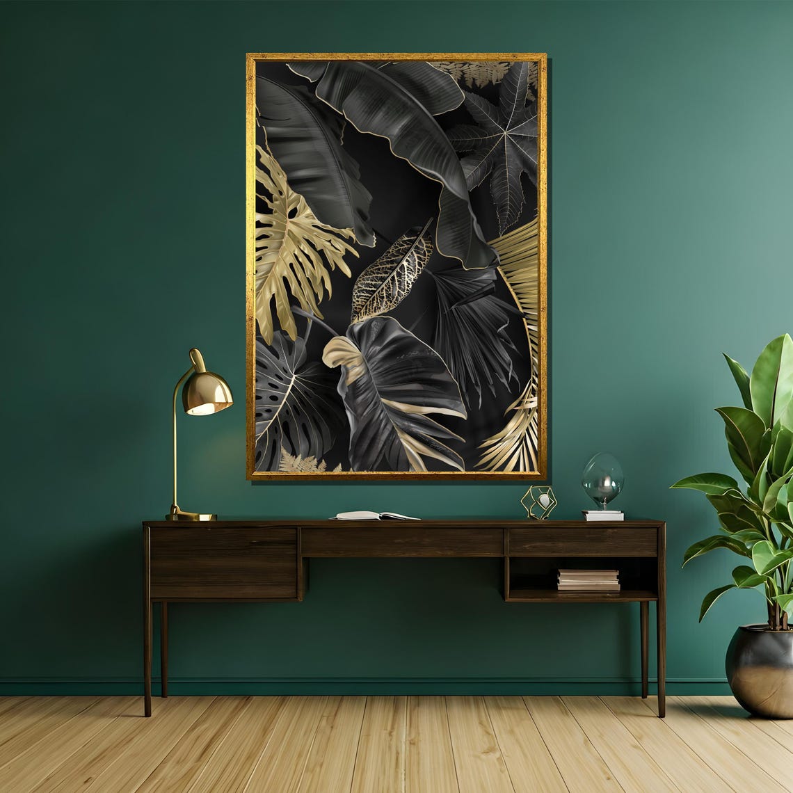 Luxury Black And Gold Tropical Leaves Dark Jungle Art Poster - Image 5