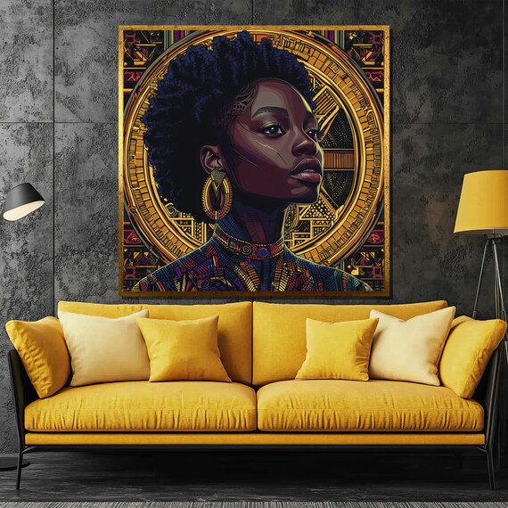 Afrocentric Queen Portrait With Golden Halo Black And Gold Art Poster