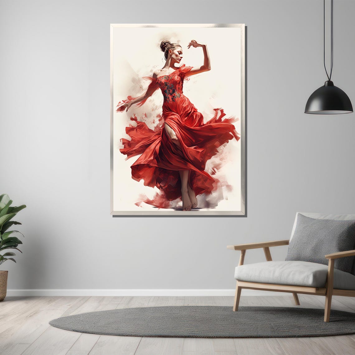 Flamenco Dancer In Flowing Red Dress Watercolor Dance Art Poster - Image 3