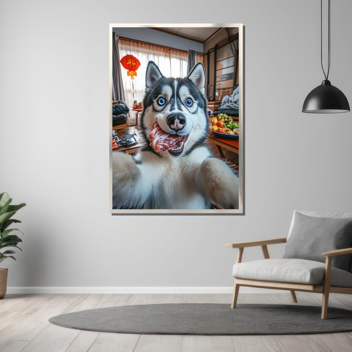 Paws Up Husky Selfie Dog Caught Stealing Steak Funny Pet Poster - Image 3