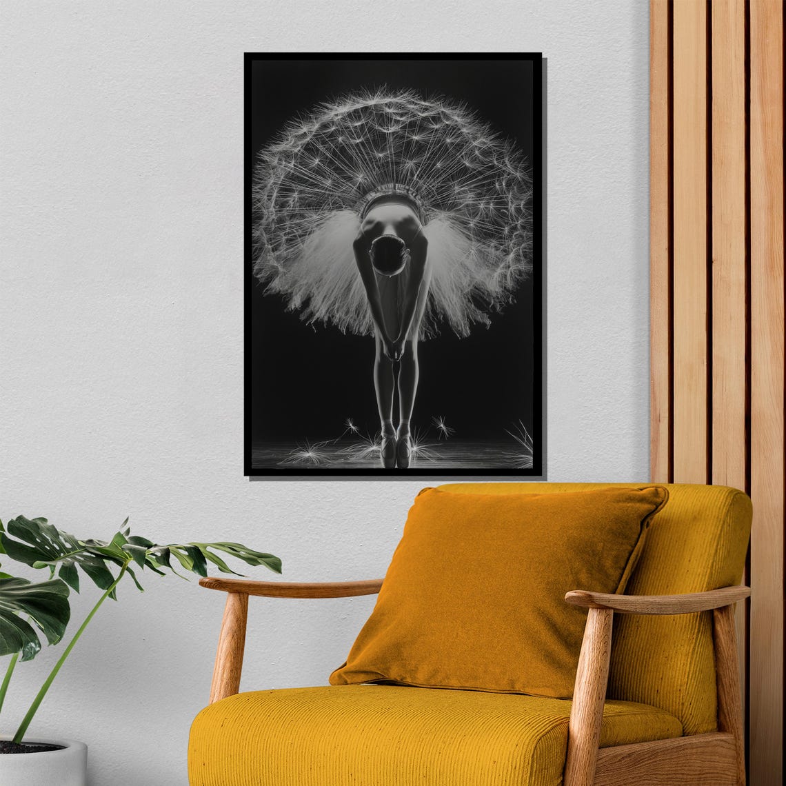 Bowing Ballerina With Dandelion Seed Halo Elegant Black Art Poster - Image 4