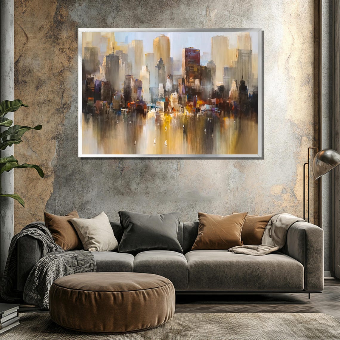 Abstract City Skyline Reflected in Water Modern Urban Painting Poster - Image 3