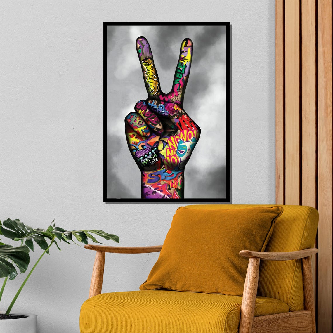 Graffiti Peace Sign Hand Colorful Street Art On Smoke Poster - Image 4