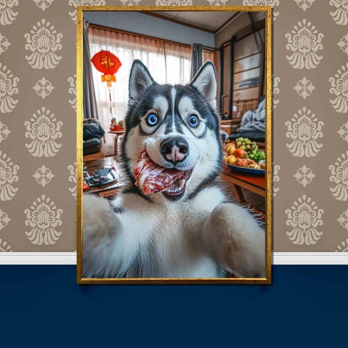 Paws Up Husky Selfie Dog Caught Stealing Steak Funny Pet Poster