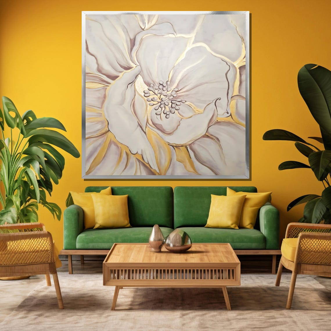 Cream Flower with a Golden Swirl Center Abstract Painting Poster - Image 3