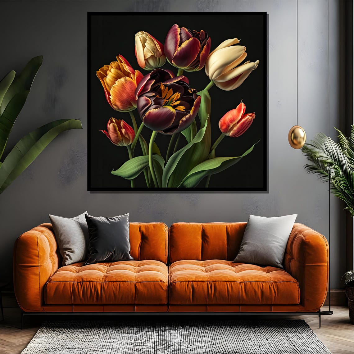 Dark Moody Tulips Bouquet On Black Background Floral Art Poster - Image 4
