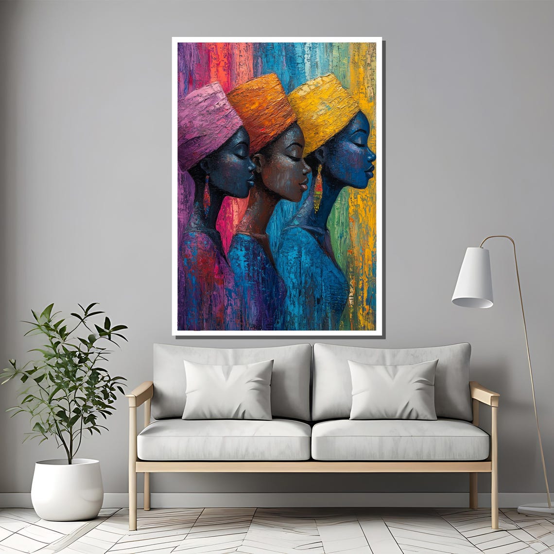 African Women Trio In Colorful Headwraps Cultural Art Poster - Image 2