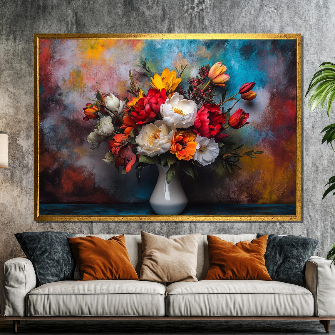 Colorful Flower Bouquet In White Vase Vibrant Still Life Poster