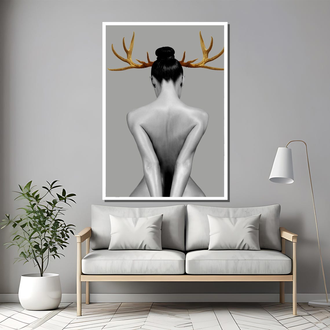 Surreal Golden Antlers Woman Portrait Statement Wall Decor Poster - Image 2