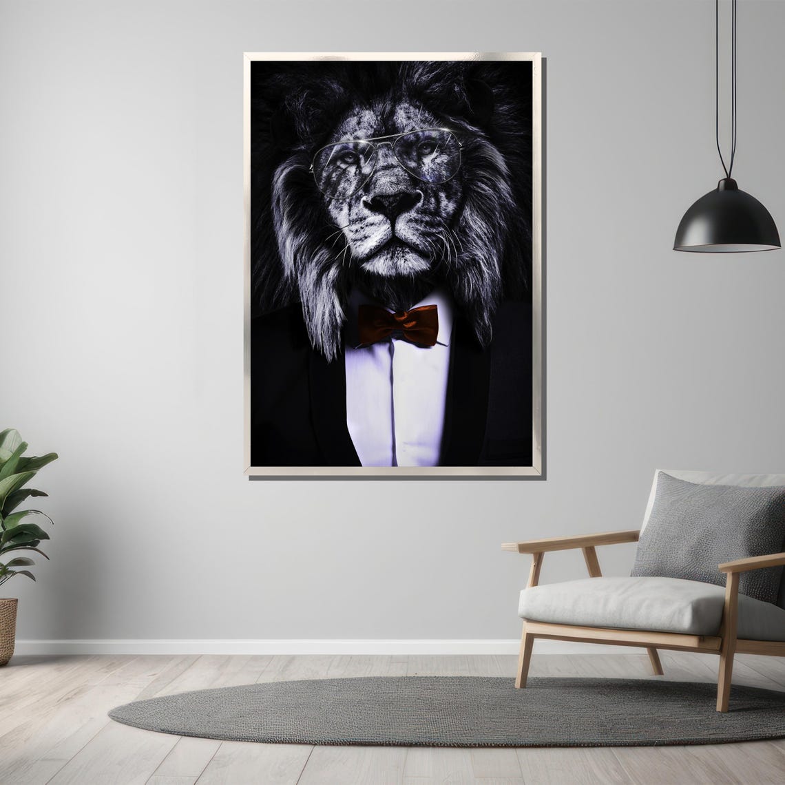 Dapper Lion in Tuxedo Glasses and Bow Tie Portrait Art Poster - Image 3