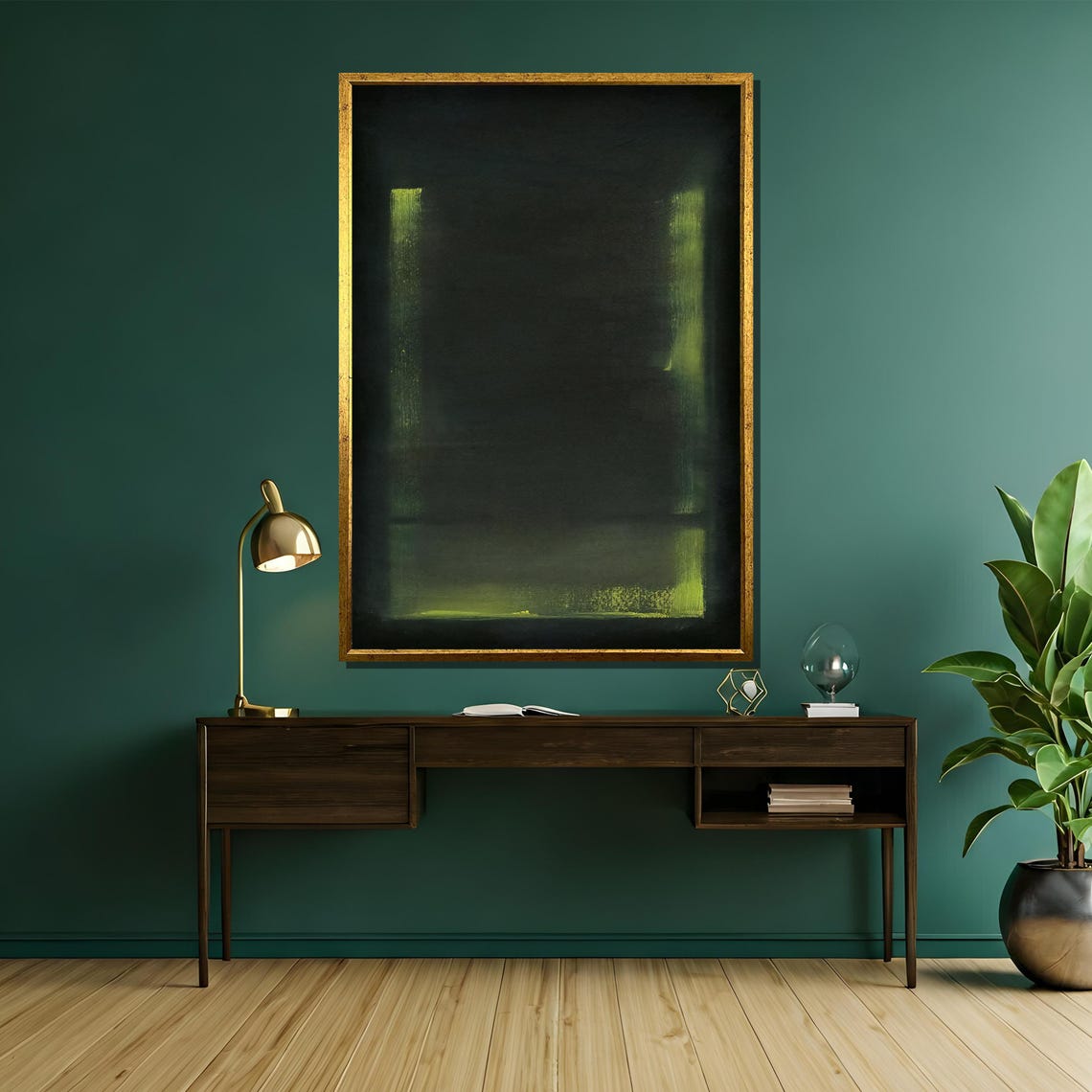Dark Green Abstract With Subtle Lime Highlights Minimalist Wall Poster - Image 5