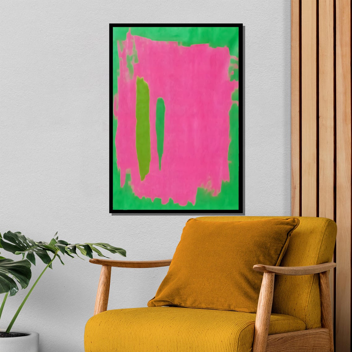 Hot Pink and Green Abstract Color Field Bold Modern Art Poster - Image 4