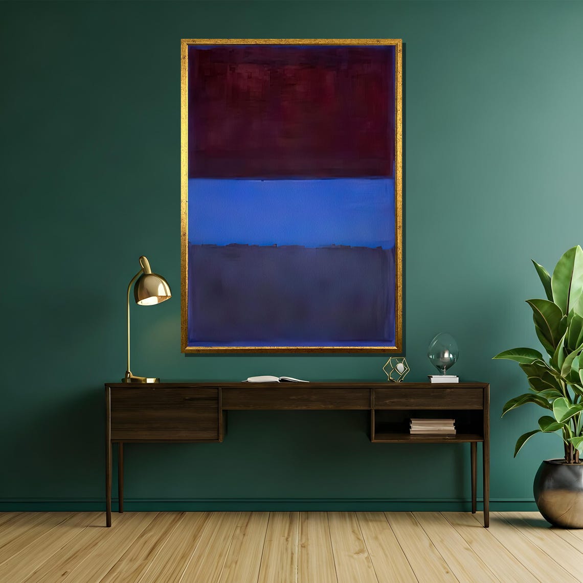 Deep Burgundy And Royal Blue Luxurious Color Field Statement Poster - Image 5