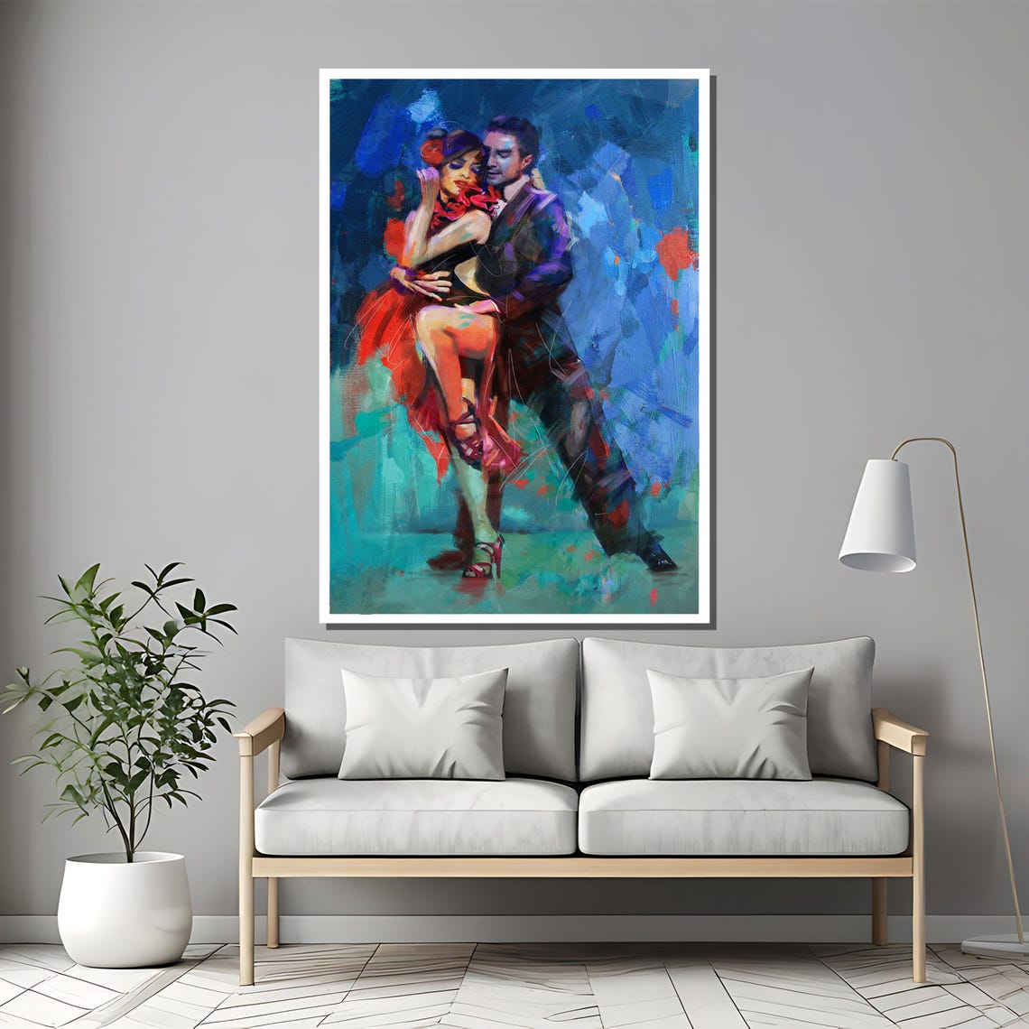 Passionate Tango Dancers In Red Dramatic Blue Night Art Poster - Image 2