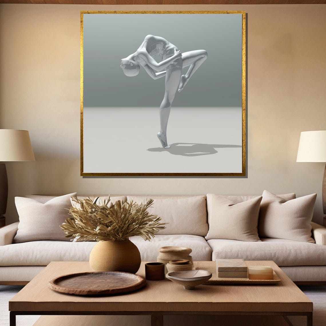 Minimalist White Ballerina Sculpture Bending Pose Wall Poster - Image 5