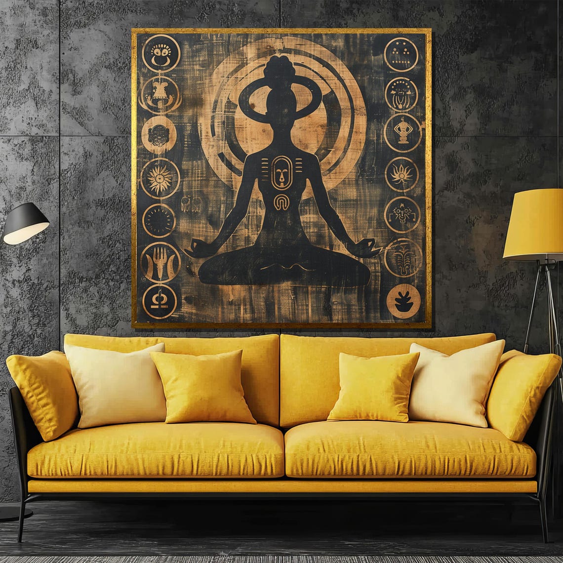 Meditating Woman Silhouette In Black And Gold Zen Art Poster