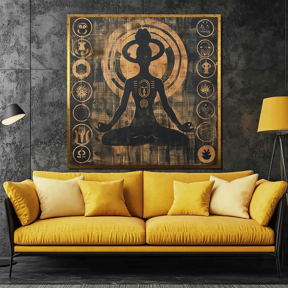 Meditating Woman Silhouette In Black And Gold Zen Art Poster