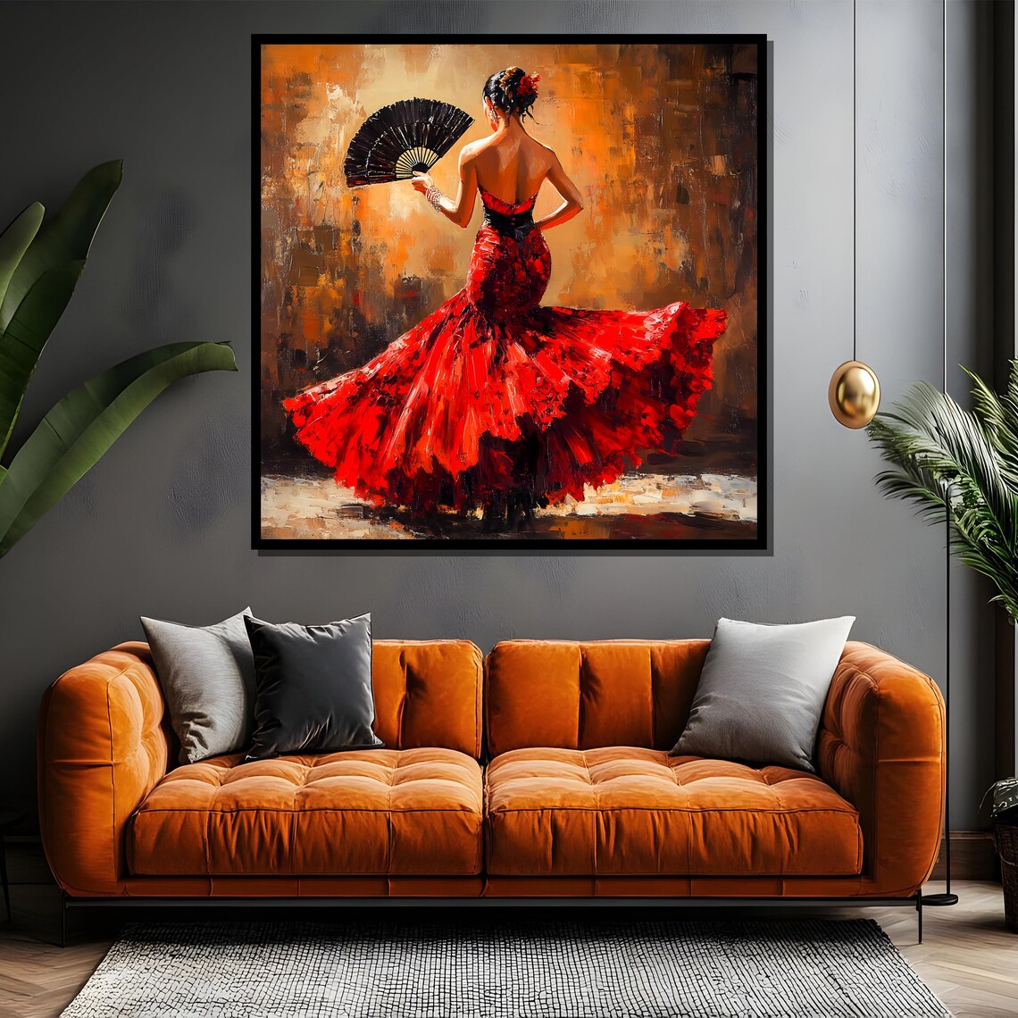 Fiery Flamenco Dancer in Red Dress With Black Fan Painting Poster - Image 4