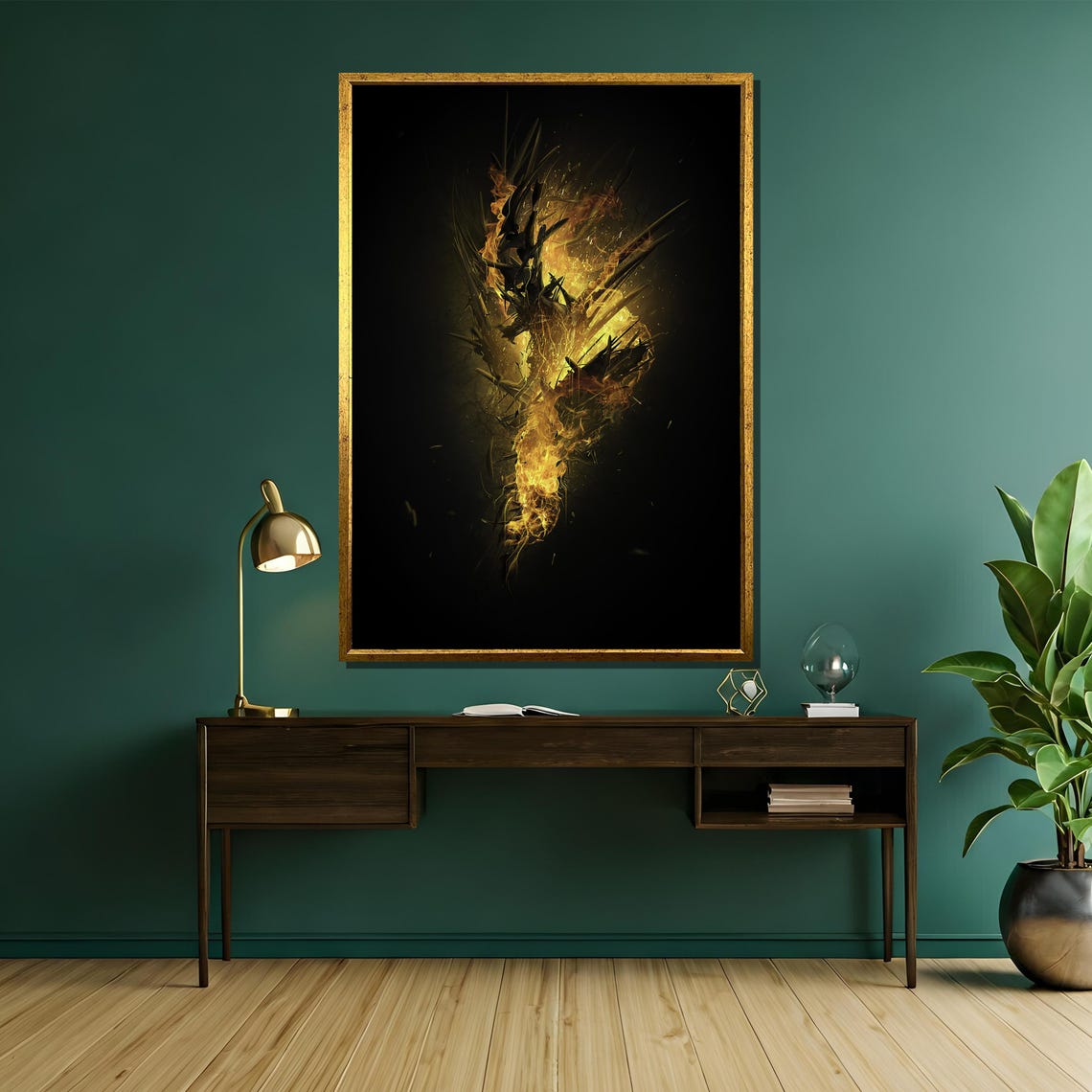 Dark Fiery Dragon Abstract Fantasy Black and Gold Flames Poster - Image 5