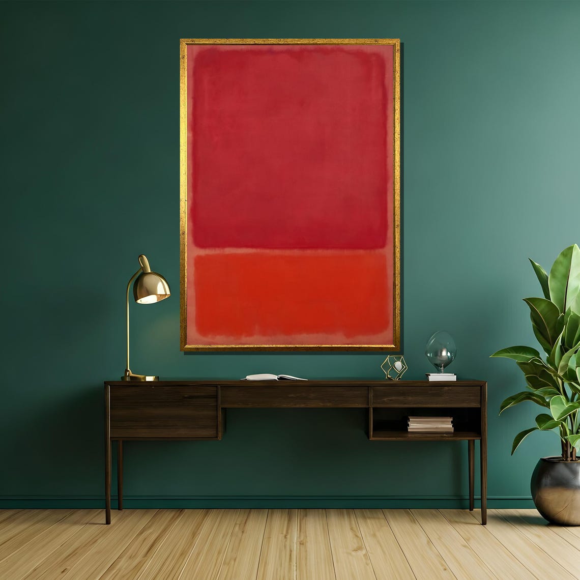 Rothko-Style Deep Red Bright Orange Two-Block Color-Field Poster - Image 5