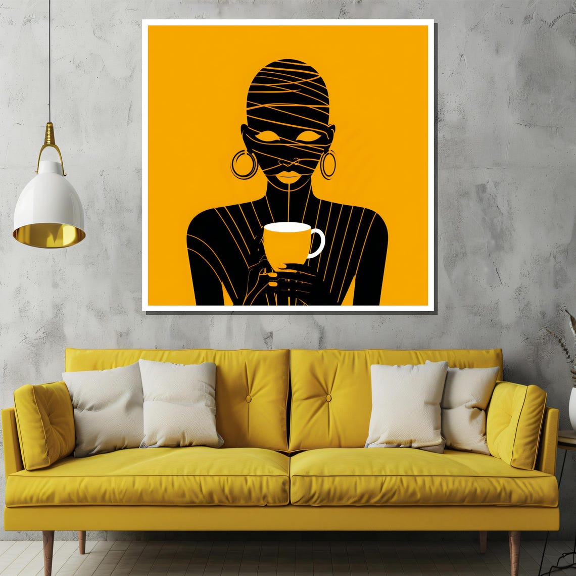Minimalist Stylish African Woman With Coffee Cup Line Art Poster - Image 2