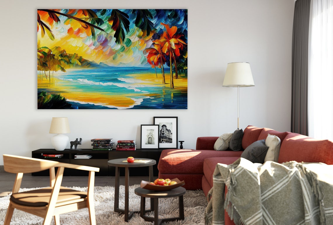 Tropical Beach Painting Reproduction Nautical Vibrant Colorful Art - Image 3