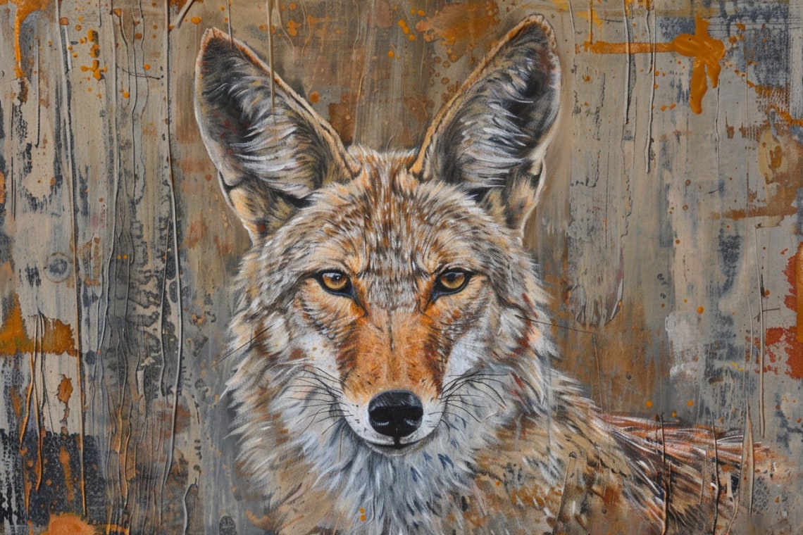 Coyote Close Up Portrait Weathered Wood Rustic Brown Tones Art Poster - Image 5