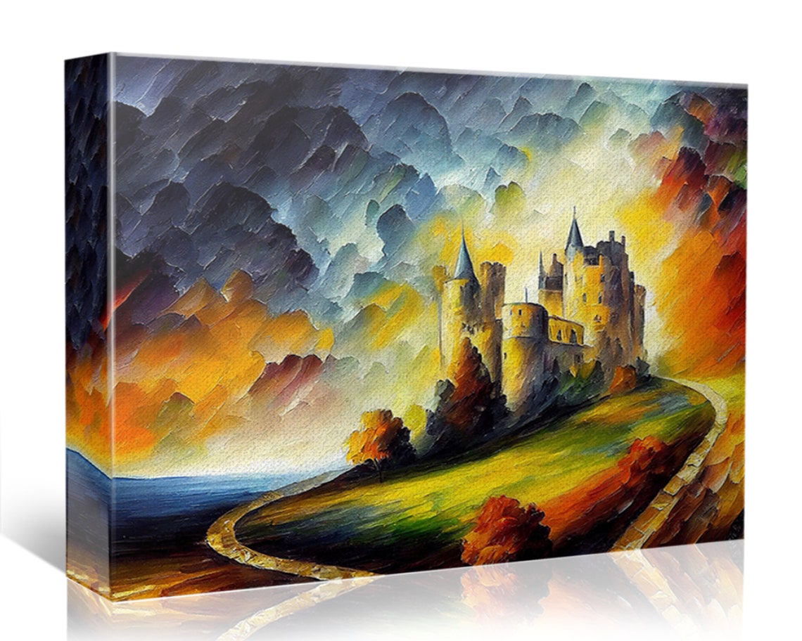Fantasy Castle Hilltop Golden Sunset Dramatic Clouds Art Poster - Image 5
