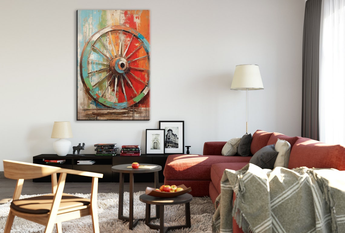 Rustic Elegance Wagon Wheel Wall Art Giclee Print On Gallery Wrapped Artist Ready To Hang Available In Extra Large Sizes - Image 2