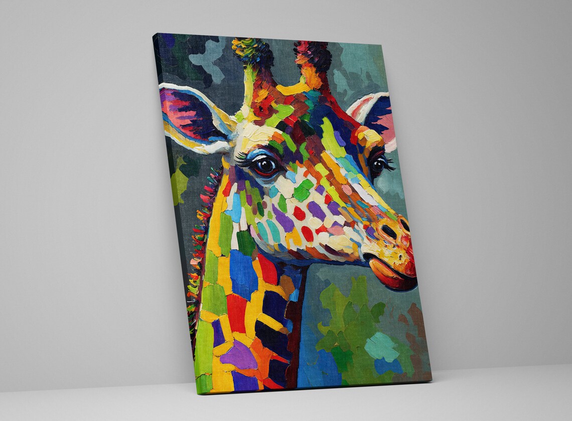 Mosaic Giraffe Portrait Colorful Impasto Side Profile Wildlife Art Print - Image 4